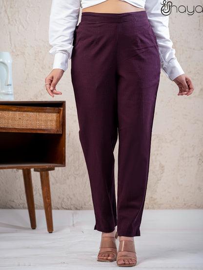 Soft cotton linen wine pants stylish look