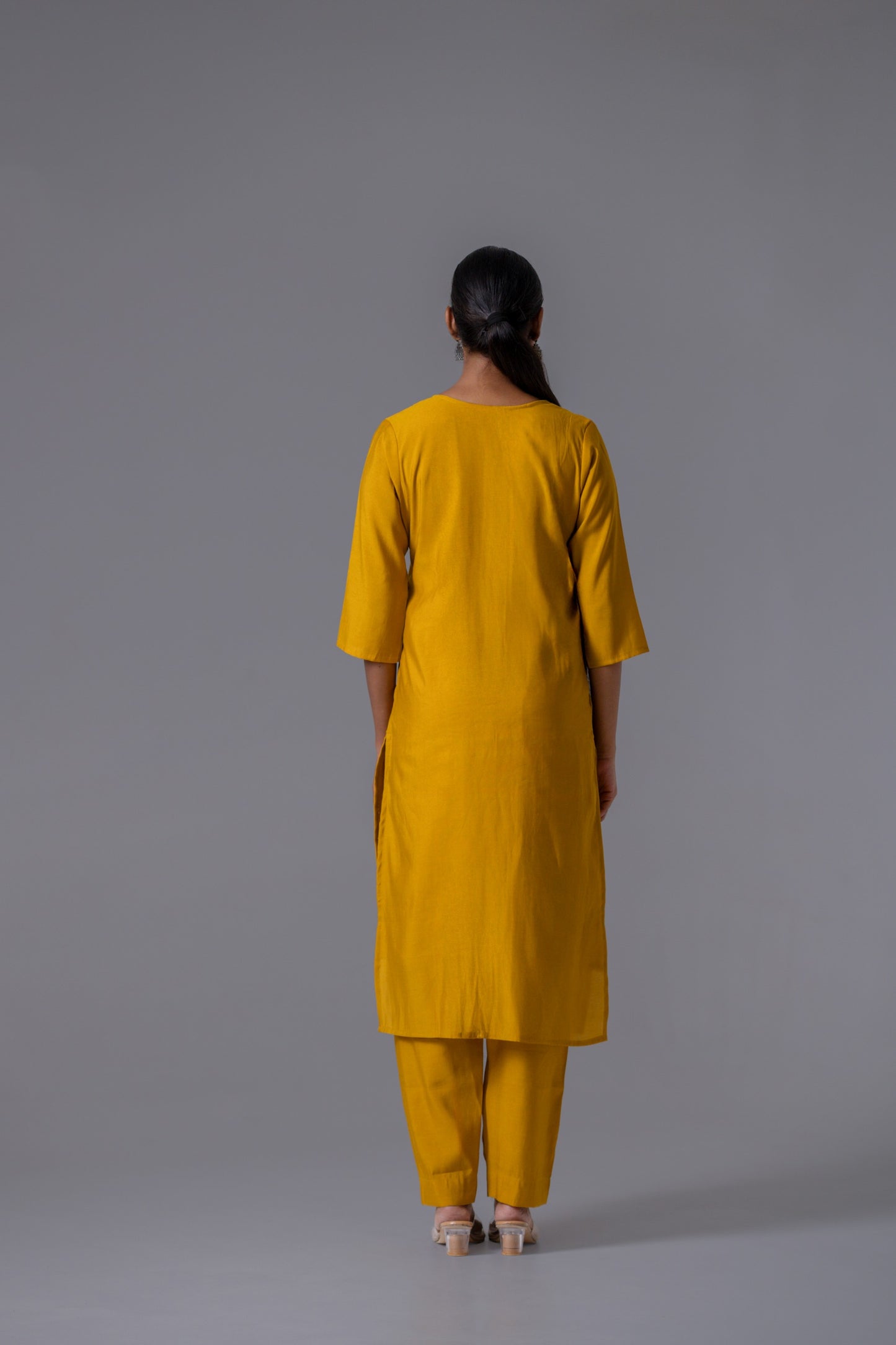 Yellow gota patti roman silk kurta pant dupatta set