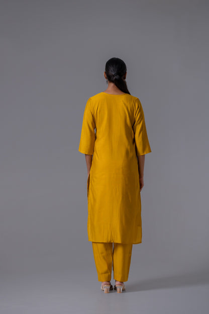 Yellow gota patti roman silk kurta pant dupatta set